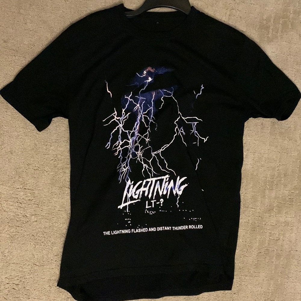 Black tee with lightning graphics